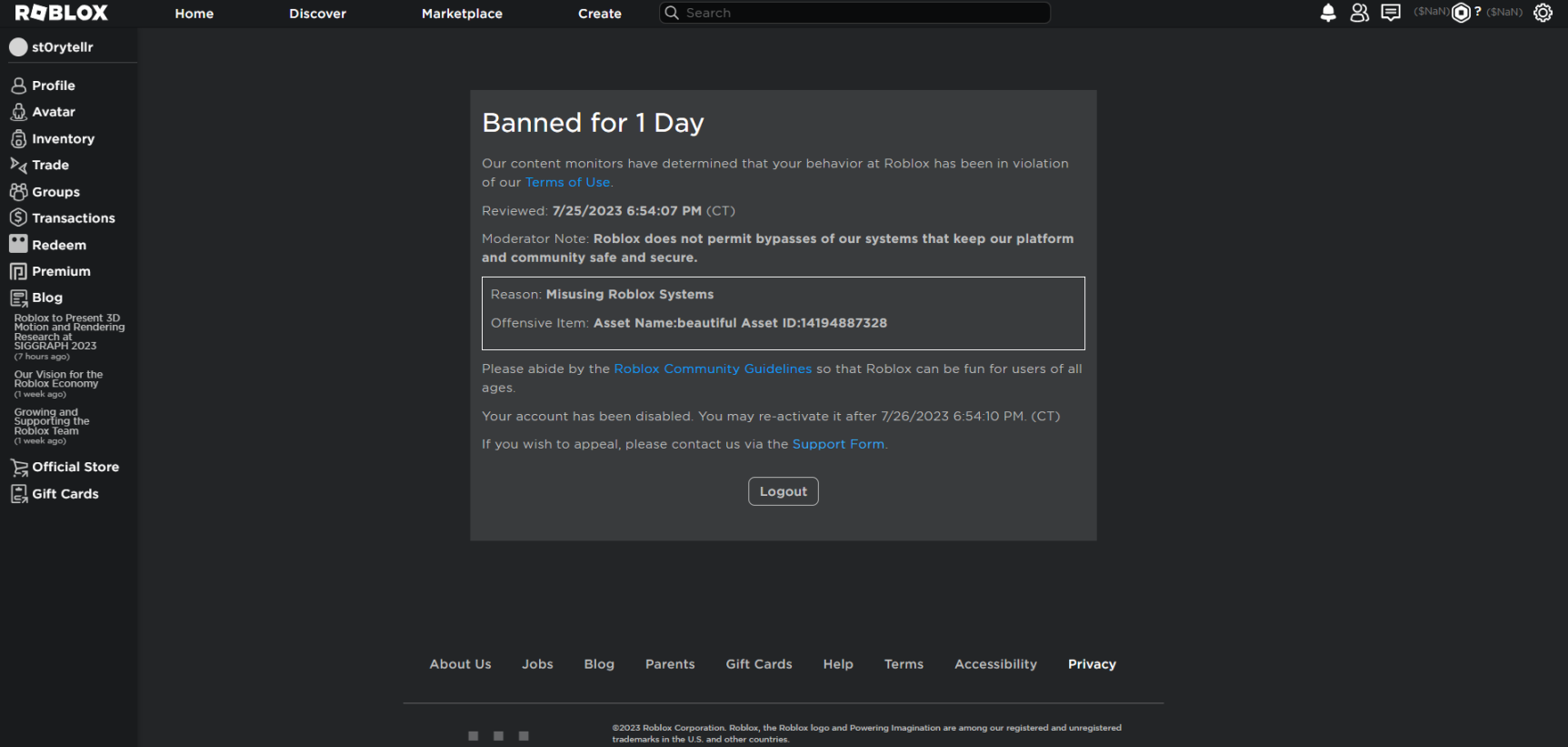 A very odd roblox ban? - Platform Usage Support - Developer Forum
